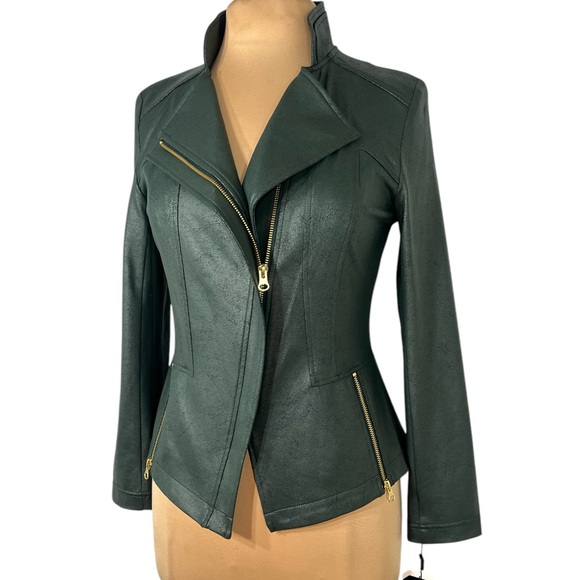 Clara Sunwoo hunter green liquid leather signature jacket Size Small - Picture 3 of 13